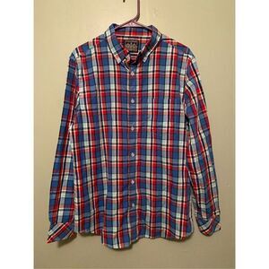 Straight Faded Blue Red Long Sleeve Button Down Shirt Size Medium